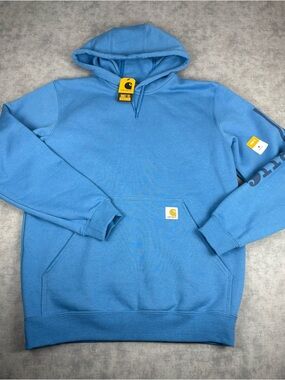 Carhartt Hoodie M Blue Loose Fit Midweight Logo Sleeve NWT